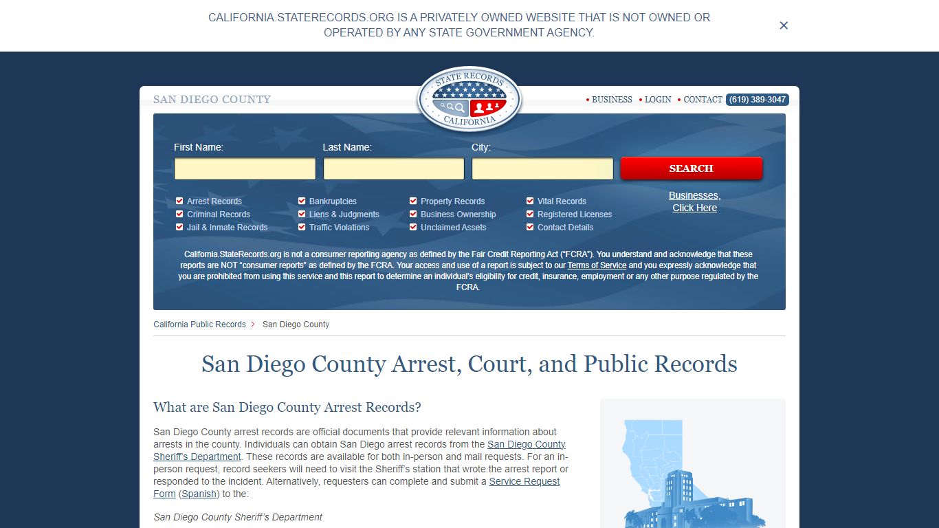 San Diego County Arrest, Court, and Public Records