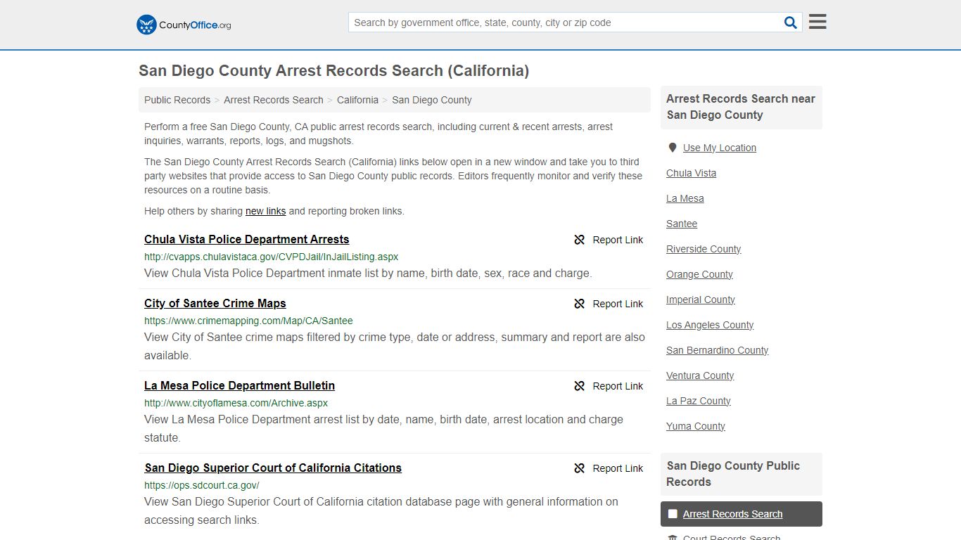 San Diego County Arrest Records Search (California)