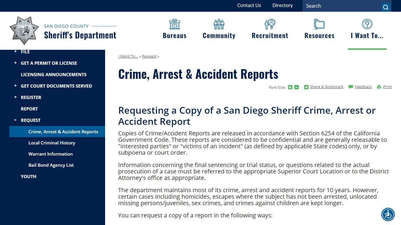 Crime, Arrest & Accident Reports | San Diego County Sheriff